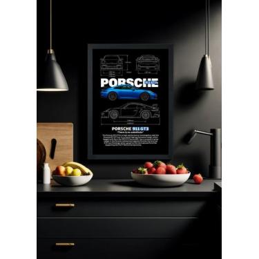 Imagem de Quadro decorativo Porshe 911 GT3  Com vidro Tamanho:21cm x 30cm (A4) -
