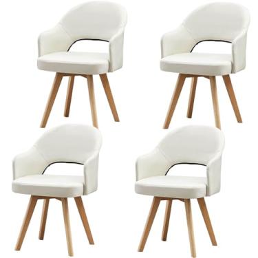 Imagem de Cadeiras giratórias modernas, cadeiras de jantar de meados do século com apoio de braço e pernas de madeira maciça preta para escritório em casa, cozinha, D 4 peças