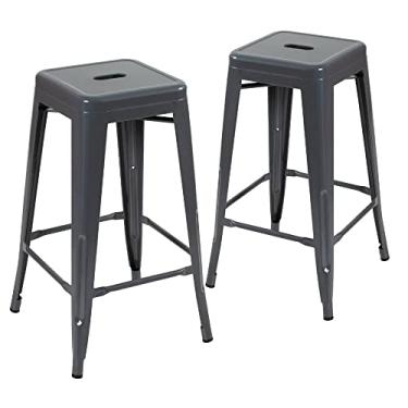 Imagem de Loft7, Kit 2 Banquetas Iron Tolix Design Industrial em Aço Carbono 76 cm Alta sem Encosto Vintage Elegante e Versátil Cozinha Bar Sala de Jantar Varanda Gourmet, Cinza escuro
