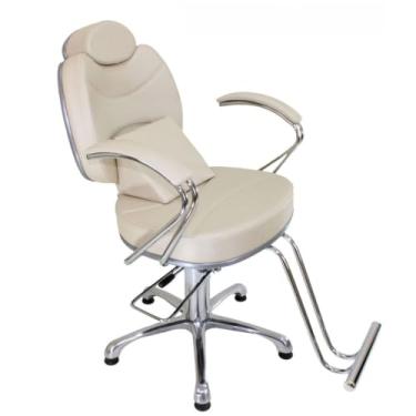 Imagem de Cadeira de Barbeiro Reclinável Profissional Giratória com Base Hidráulica – Salão e Barbearia (CHAMPANHE)