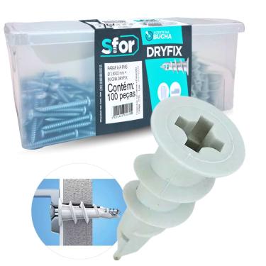 Imagem de Kit Bucha Parafuso Dryfix 200pçs Fixação Rápida Drywall Caixa Sfor