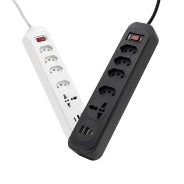 Imagem de Régua Filtro de Linha com 7 Tomadas Extensão Elétrica 1 Universal 4 USB Type c Bivolt 10A 110v/220v(5 TOMADAS 2 USB 1C)