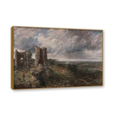 Imagem de Moldura de teca. Mural com moldura de madeira maciça John Constable Pintura de paisagem Arte de romance Imagem emoldurada pronta Arte de parede elegante (A manhã depois da tempestade). 70 x 98 cm