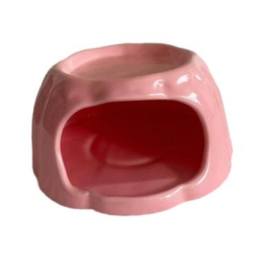Imagem de Fenteer Tigela de comida para hamster de cerâmica, móvel de desenho animado, habitat para hamster em formato de para ratos, chinchilas e pequenos, Rosa