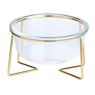 Imagem de borda Tigela de Vidro para Gato Cachorro Comida Pets Arroz Suprimentos Varejo com Moldura Dourada Fácil Usar Conveniente Alto Nível Alta Durabilidade Perfeito Uso Diário em Casa