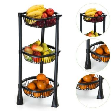 Imagem de Fruteira de Chão Redonda Plástico Cesto Organizador 3 Andar - injeplas