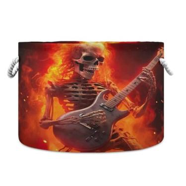 Imagem de WELLDAY Cesta de corda de algodão esqueleto toca guitarra cesta de lavanderia de bebê para sala de estar, lavanderia, berçário, travesseiros, decoração de casa