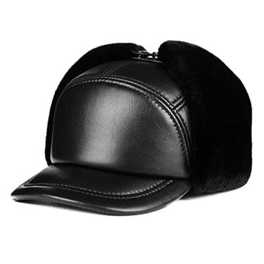 Imagem de uhyOHF Chapéu de caçador masculino para patinação, esqui e outras atividades ao ar livre, chapéu bomber de couro, chapéu de pele sintética (preto-G