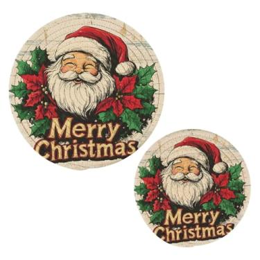Imagem de Wassud Lindo conjunto de trivet de cabeça de Papai Noel para pratos quentes, suportes redondos de algodão, almofadas quentes, porta-copos elegantes, decoração de cozinha e acessórios, 2 peças