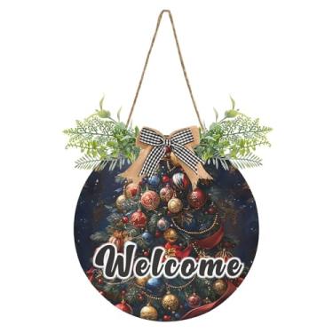 Imagem de YETTASBIN Placa de boas-vindas para árvore de Natal, placa de parede à prova d'água, guirlanda decorativa de alpendre para inauguração de casa, quintal, jardim, decoração de férias, 30 x 30 cm