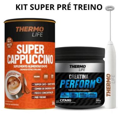 Imagem de Kit Super Pré Treino Thermo Life - Super Cappuccino 380g + Creatina Pe