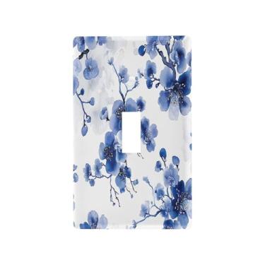 Imagem de Wassud Capa de interruptor de luz, placa decorativa de parede para tomadas elétricas, flores de cerejeira azul, interruptor único 11,5 x 7,6 cm