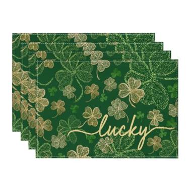 Imagem de Artoid Mode Jogo americano Lucky Shamrocks Dia de São Patrício, conjunto com 4, 30 x 45 cm, trevo de primavera, para decoração de festa, cozinha, jantar