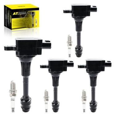 Imagem de ATURMC Conjunto de 4 bobinas de ignição UF350 e vela de ignição de irídio compatíveis com Nissan 2002 2003 2004 2005 2006 Altima Sentra 2002-2007 X-Trail L4 2.5L
