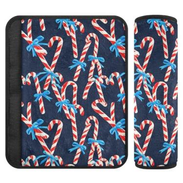 Imagem de Burbuja Capa para cinto de segurança de carro Candy Cane Protetor de cinto de segurança macio confortável para alça de ombro de assento, 1 par médio