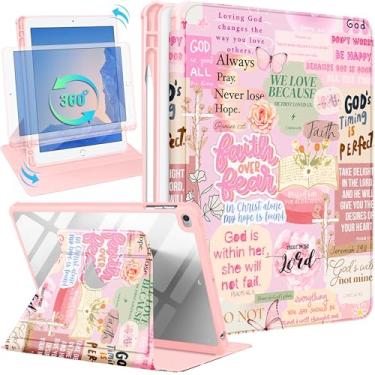Imagem de Uppuppy Capa para iPad 5ª/6ª geração para iPad Air 1ª/Air 2ª/Pro 9,7 polegadas 2016 - capa inteligente com suporte giratório 360 com suporte para lápis para mulheres e meninas, palavras cristãs para