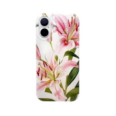 Imagem de Reezaddin Capa de telefone rosa flor de lírio para iPhone 17, estética retrô bonito lírios florescendo amante floral Y2K capa protetora moderna menina legal 6,3 polegadas