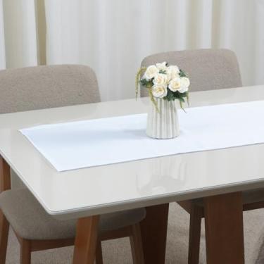 Imagem de Caminho de Mesa Classic Tecido Oxford Maquinetado 100% Poliéster, Branco, 130x40cm, com Bainha (Branco)