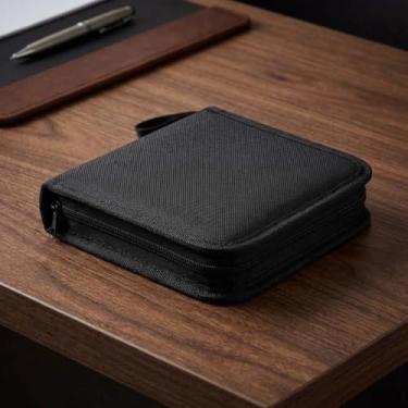 Imagem de Pasta de armazenamento de CD/DVD com capacidade para 40, suporte de CD de tecido Oxford com fecho de zíper, estojo de DVD portátil para carro e organização doméstica (preto)