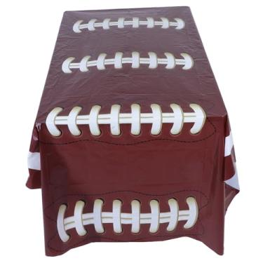 Imagem de GLEAVI Toalha de mesa impermeável com tema de rúgbi de futebol para festa de dia de jogo, comemorações de aniversário, 137 x 274 cm