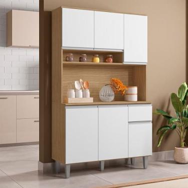 Imagem de Kit Cozinha Márcia Armário Completo 105cm AJL Móveis, Amêndoa/Branco