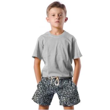 Imagem de Shorts Infantil Bermuda Calção Praia Verão Crânios Terror White 697 - 