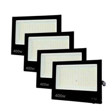 Imagem de Kit 4 Refletores LED 400w à Prova D'Água Ip66, Holofote Branco Frio 6500K, Bivolt, Iluminação Externa/Jardim