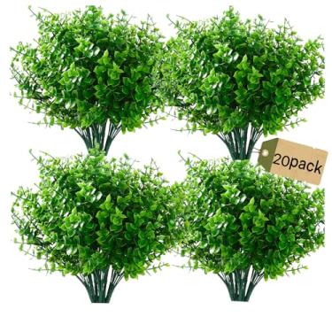 Imagem de Plantas verdes artificiais realistas, arbustos de eucalipto verde, jardim em vasos, paisagismo artificial, plantas artificiais ao ar livre, varanda (adequado para ambientes internos/externos) (20