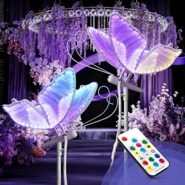 Imagem de YM sky Luminária de chão RGB de borboleta de casamento: decoração de luz de borboletas LED com controle remoto - RGBIC decoração suspensa e mudança de 7 cores - para festa de aniversário, árvore de