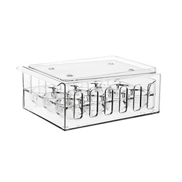 Imagem de Organizador de armazenamento gaveta para ovos na geladeira recipiente empilhável economia espaço alimentos com 12 compar