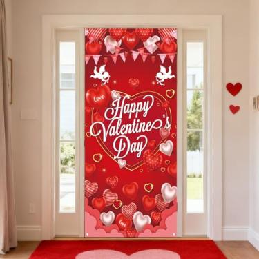 Imagem de Banner de capa de porta dos namorados amor feliz dia dos namorados decorações românticas corações amor pendurado fundo dia dos namorados decorações de porta para escritório em casa ou decoração de