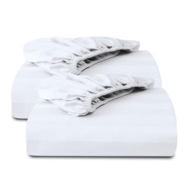 Imagem de Pacote com 2 lençóis King Size 100% algodão egípcio, 600 fios, lençol de baixo de cetim com bolso profundo de 20,3 a 40,6 cm, macio, respirável, confortável e de qualidade de hotel (king, listrado