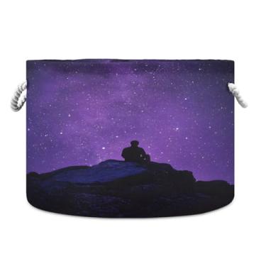 Imagem de JUZIHAI Cesto de armazenamento grande estrelado roxo, cesto de roupa suja dobrável à prova d'água com alças de corda de algodão para organização doméstica no quarto, banheiro e carro
