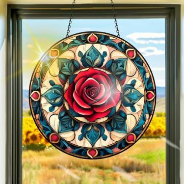 Imagem de Apanhador solar de acrílico colorido, decoração de janela suspensa para apanhadores de sol rosa, arte de parede de arco-íris, para sala de estar, quarto, varanda, decoração de jardim interno e externo