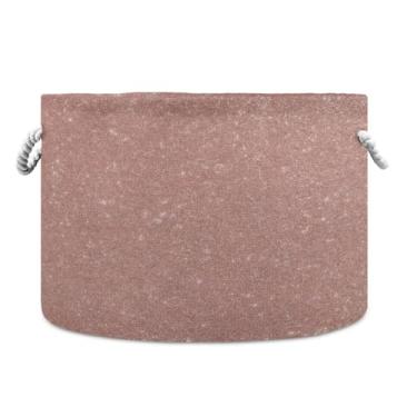 Imagem de JUZIHAI Cesta de armazenamento dobrável com glitter ouro rosa para bebê, cesto de roupa suja, cobertor com alças de corda de algodão, caixa organizadora de armário dobrável para quarto, berçário, casa