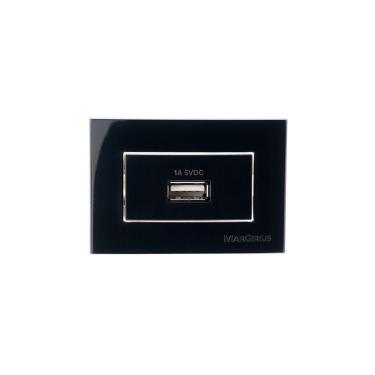 Imagem de Placa Para Móveis 65x45 Com Tomada Carregador Usb-a Margirius Sleek 1a 5w Preto Ebony