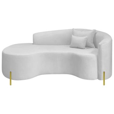 Imagem de Divã Recamier Curvo Sala De Estar Recepção Inglaterra 180cm Pés Metal Dourado Lado Esquerdo Bouclé Cor Branco