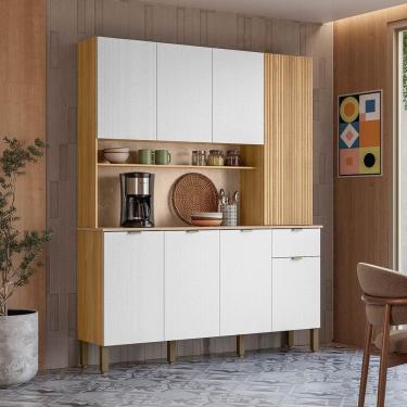 Imagem de Armário De Cozinha Compacta Slow Freijó/ártico/cp-riscatto Freijó 8 Portas E 1 Gaveta - Kits Paraná