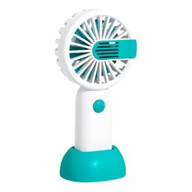 Imagem de Mini Ventilador de Mão Portátil Recarregável, 3 Velocidades, USB, 500mAh, com Base de Apoio, 16,7x5,7x8,3cm