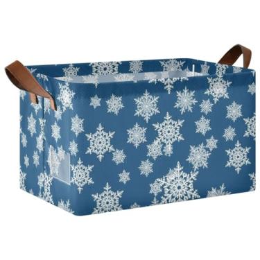 Imagem de Caixas organizadoras de armário azuis de flocos de neve brancos com 2 alças, organizador de toalhas grande de 40 x 27 x 25 cm para armário para armazenamento de quarto e organização, 1 pacote