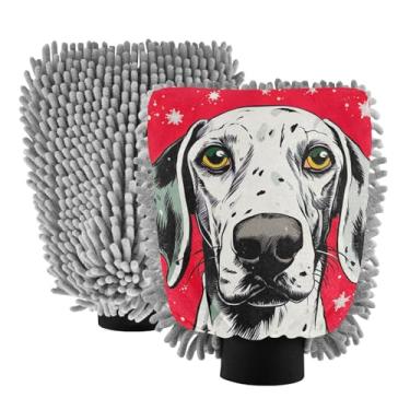 Imagem de ODAWA Luvas de lavagem de carro microfibra chenille, arte canina, luvas vermelhas para lavagem de carro para canhão de espuma, pacote com 2 20,5 x 30 cm