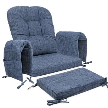 Imagem de SINOSSO Conjunto de almofadas Glider Rocker (5 peças), almofadas de assento de espuma de suporte de alta densidade de tecido misto macio com laços, serve para cadeira de balanço/planador de berçário e