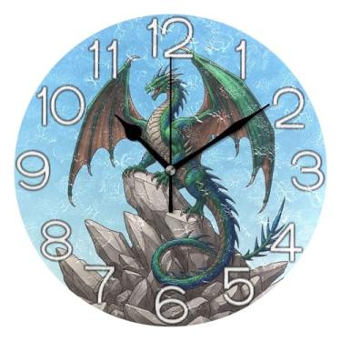 Imagem de GAIGEO Relógio de parede analógico decorativo relógio de cozinha rústico operado a bateria, decoração de parede de casa de fazenda moderna dragão de fantasia majestosa legal, 25 cm, ponteiros pretos