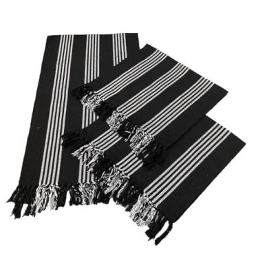 Imagem de Jogo de Passadeira de Cozinha 3 Peças em Tear de Algodão Tapete de Cozinha Antiderrapante para Pia e Porta (PRETO LISTRADO CRUR-T)