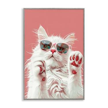 Imagem de Stupell Industries Gato glamoroso com óculos de sol arte giclée emoldurada cinza, design por LSR Design Studio, 12 x 18