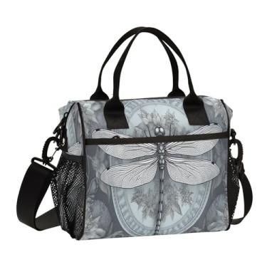 Imagem de GAIGEO Lancheira vintage Dragonfly Palace isolada vento com alças, lancheira com bolsos, lancheira para mulheres trabalhadoras, M