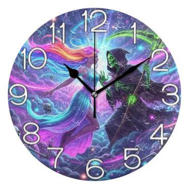 Imagem de GAIGEO Relógio de parede analógico decorativo operado por bateria relógio de cozinha rústico, arte de parede moderna legal decoração de casa, dança da morte de Halloween, 25 cm, ponteiros pretos