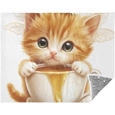 Imagem de Lindo gatinho adorável sentado em uma xícara de cobertores macios e mantas ao ar livre cobertor mais macio do mundo 177,8 cm x 139,7 cm Design cobertor de sofá