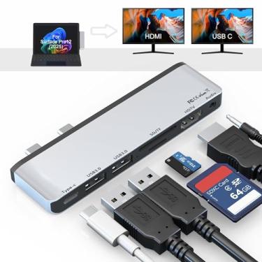 Imagem de Estação de ancoragem Surface Pro 12, hub USB e adaptador com HDMI 4K, USB-C Thunderbolt 4 (tela + dados + 100W PD), 2 USB 3.0, áudio de 3,5 mm, slot para cartão SD/TF para Surface Pro 12 polegadas