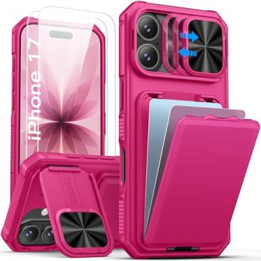 Imagem de SSLOTSCASE Capa para iPhone 17 com 2 películas protetoras de tela, [dureza 9H] à prova de estilhaçamento de grau militar, suporte para cartão, capa de lente deslizante e carteira, capa de telefone